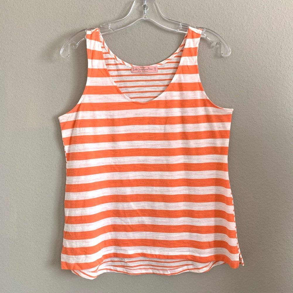Loft Coral White Stripe Sunwashed Tank
